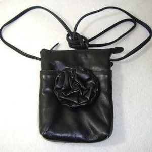 NEW ILI New York Toronto Genuine Black Leather Rosette Crossbody Bag